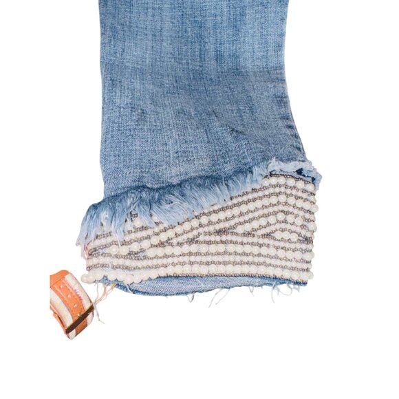 Tru Luxe Bling Jeans 10 Mid-Wash Denim Pearl Bead Embellishments Straight Leg - Picture 4 of 6